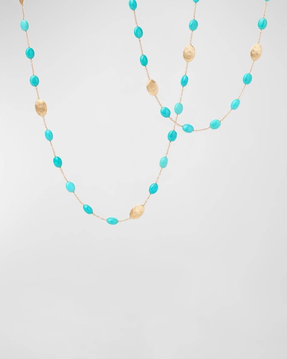 18K Yellow Gold Turquoise Long Necklace
